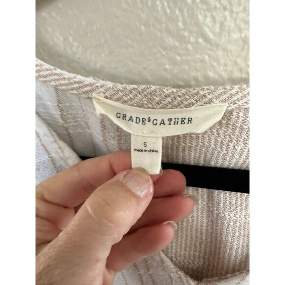 SOLD Grade & Gather womens white tan Blouse small short sleeve cotton po - Picture 6 of 9